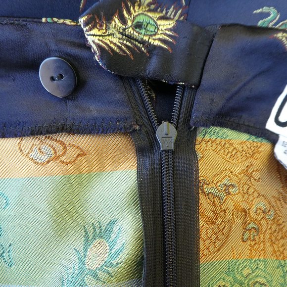 Vintage 90s Clio Black Satin Skirt Asian Dragons Floral Embroidery Bead Fringe 8 - Picture 10 of 12